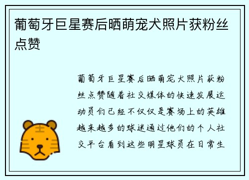葡萄牙巨星赛后晒萌宠犬照片获粉丝点赞
