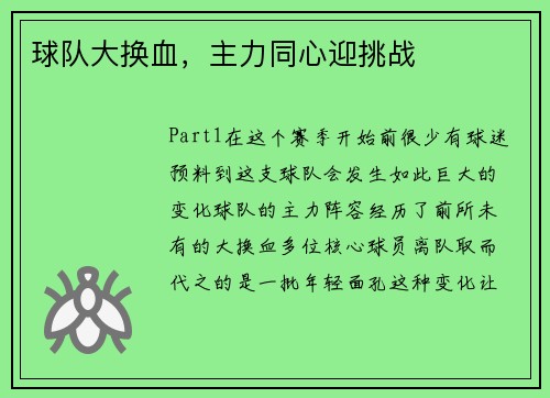 球队大换血，主力同心迎挑战