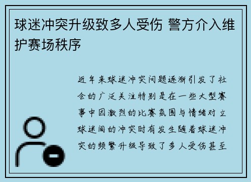 球迷冲突升级致多人受伤 警方介入维护赛场秩序